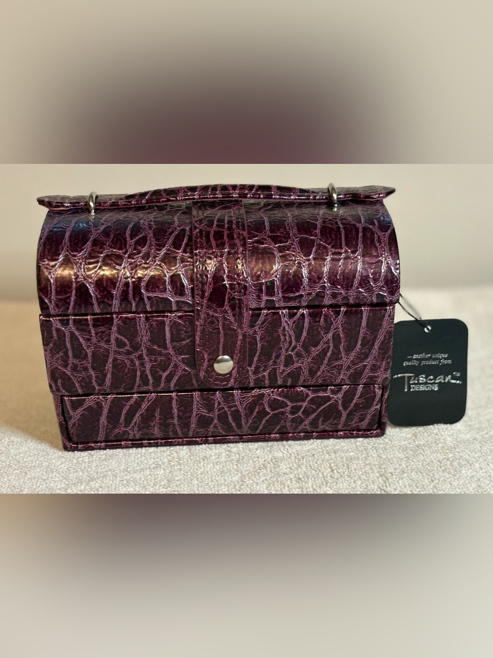 NWT Tuscan Designs Eggplant Crocodile Print Travel Jewelry Case